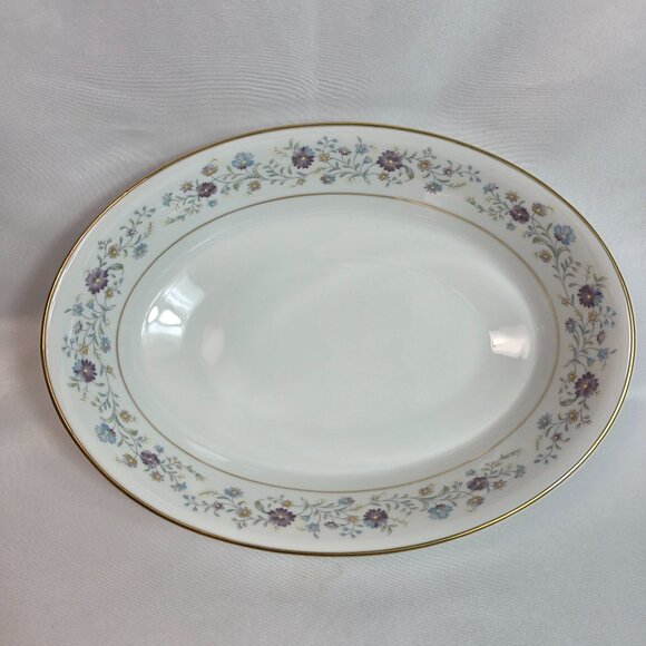 Noritake Longwood #2485 Oval Serving Bowl 9 Inch Purple, Blue & Yellow Flowers - Picture 1 of 14